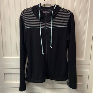 bcg Black Grey Stripes Long Sleeve Zip Up Hoodie with Light Blue Detail